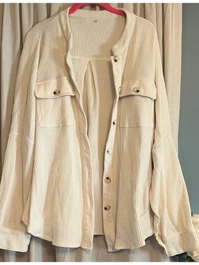 Cream Women's Waffle-Knit Button-Front Sweater